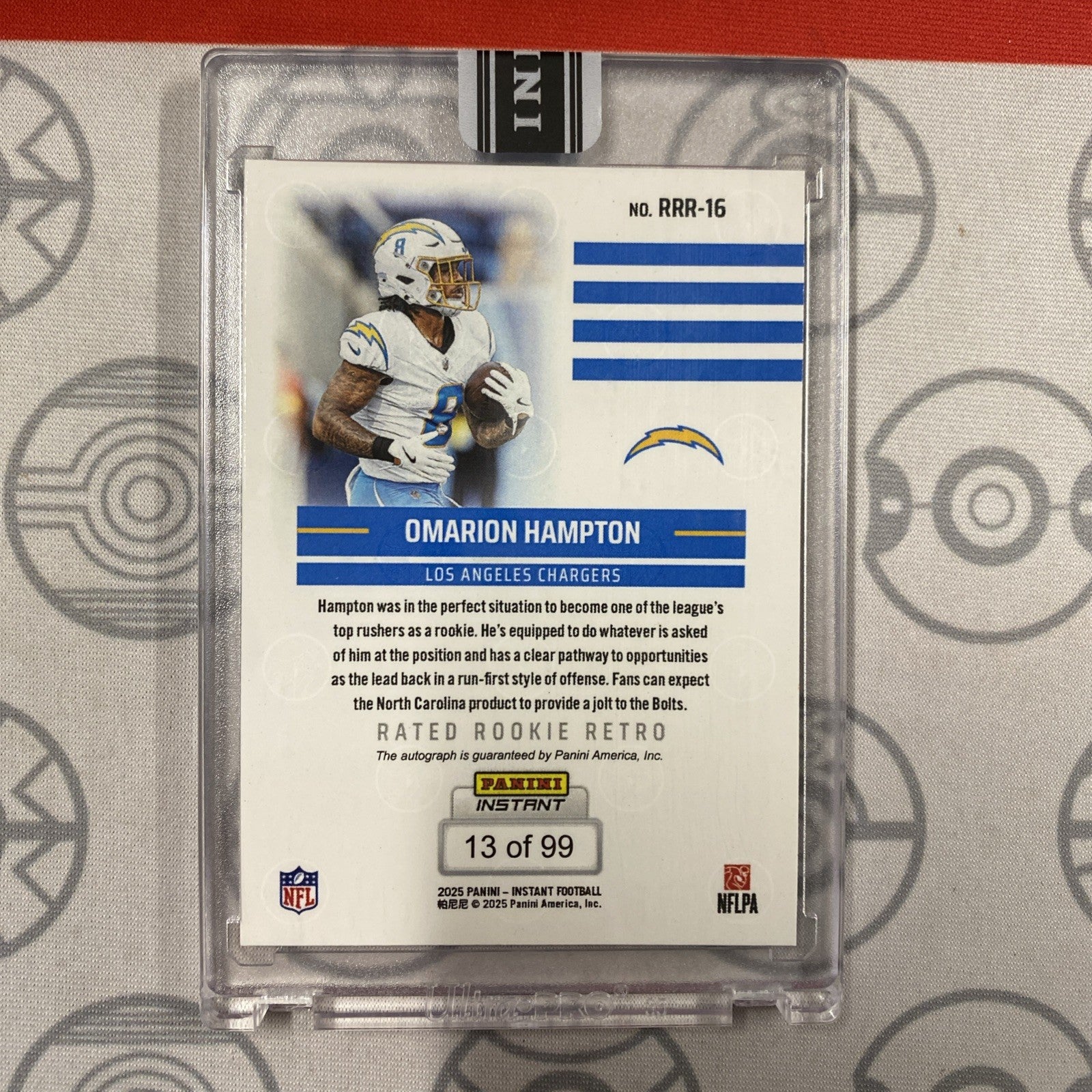 2025 Omarion Hampton Panini Instant Rated Rookie Retro Auto 13/99 Chargers-2