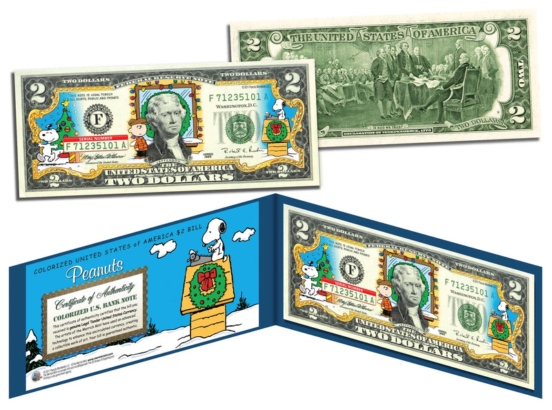 PEANUTS *Charlie Brown & Snoopy* CHRISTMAS Legal Tender U.S. $2 Bill *LICENSED*-1