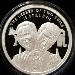 1 oz .999 Silver Shield Proof LESSER OF TWO EVILS Trump 2020 You Vote they win!-8