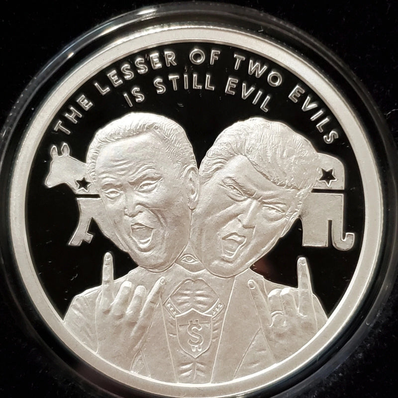 1 oz .999 Silver Shield Proof LESSER OF TWO EVILS Trump 2020 You Vote they win!-8
