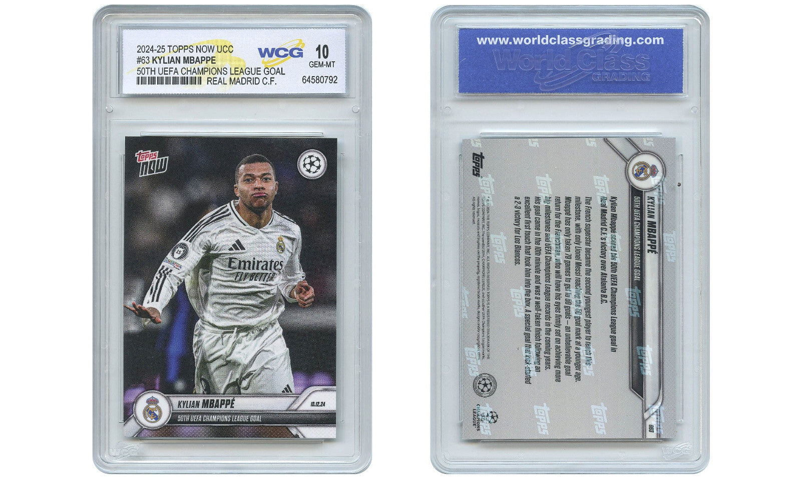 2024-25 Topps Now UCC KYLIAN MBAPPE 50th UEFA League Goal Card #63 - GEM MINT 10