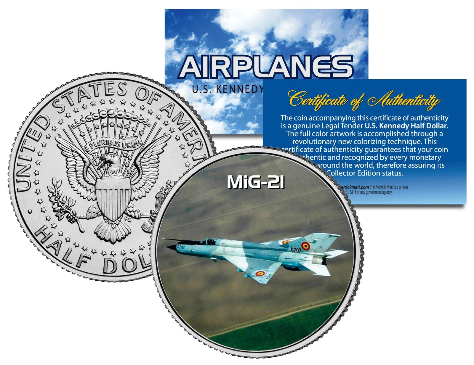 MiG-21 * Airplane Series * JFK Kennedy Half Dollar US Colorized Coin-1