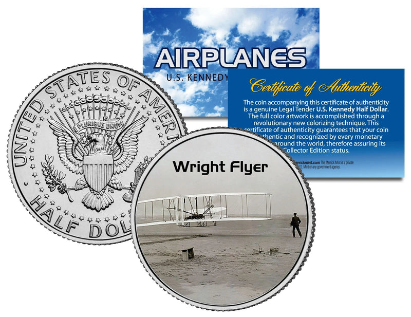 WRIGHT FLYER * Airplane Series * JFK Kennedy Half Dollar Colorized US Coin-1