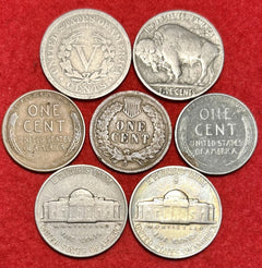 (7) US Coin Lot Liberty Head Buffalo Silver War Nickels Indian Head Wheat Cents-2