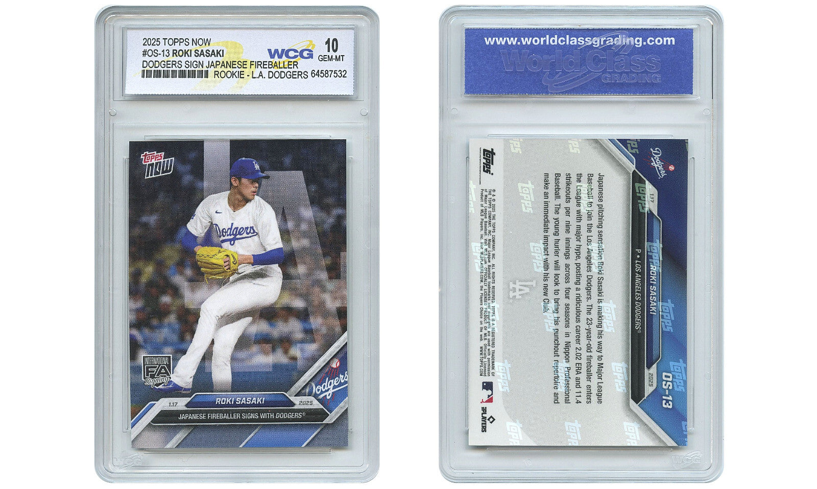 2025 Topps Now ROKI SASAKI Rookie Card OS-13 Dodgers Sign Fireballer GEM-MINT 10-1