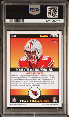 Graded 2024 Panini Score Marvin Harrison Jr #8 Hot Rookies Football Card PSA 10-2