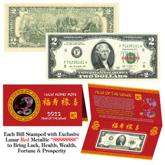 2025 Chinese YEAR of the SNAKE Red Lunar Metallic Lucky 8 US $2 Bill w/ Folder-2