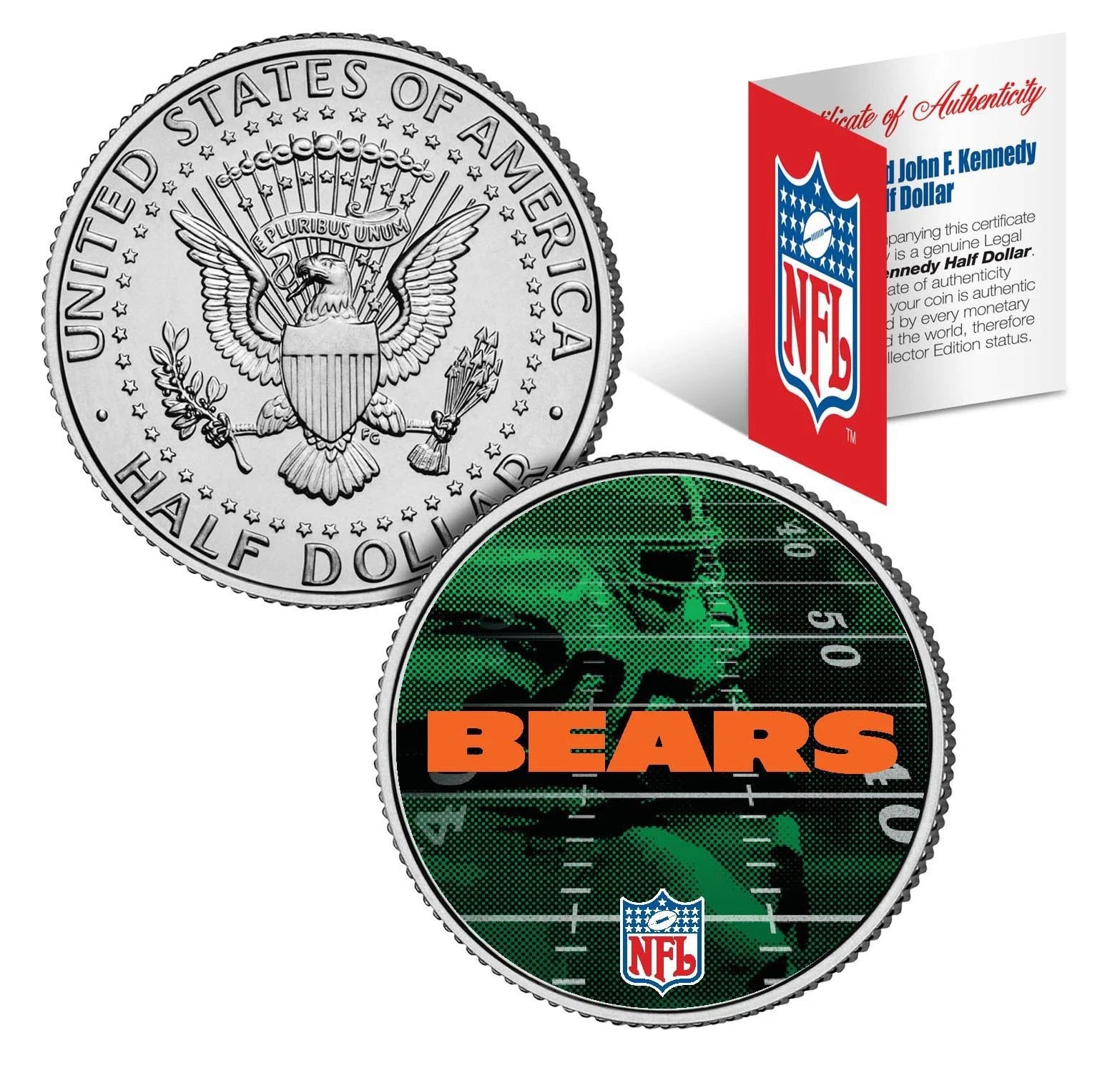 CHICAGO BEARS Field JFK Kennedy Half Dollar US Colorized Coin * NFL Licensed *
