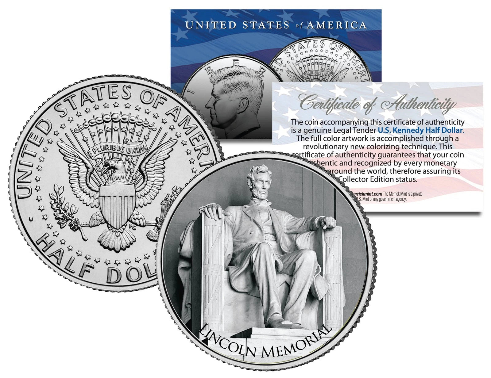 LINCOLN MEMORIAL ** Washington D.C. ** JFK Kennedy Half Dollar U.S. Coin