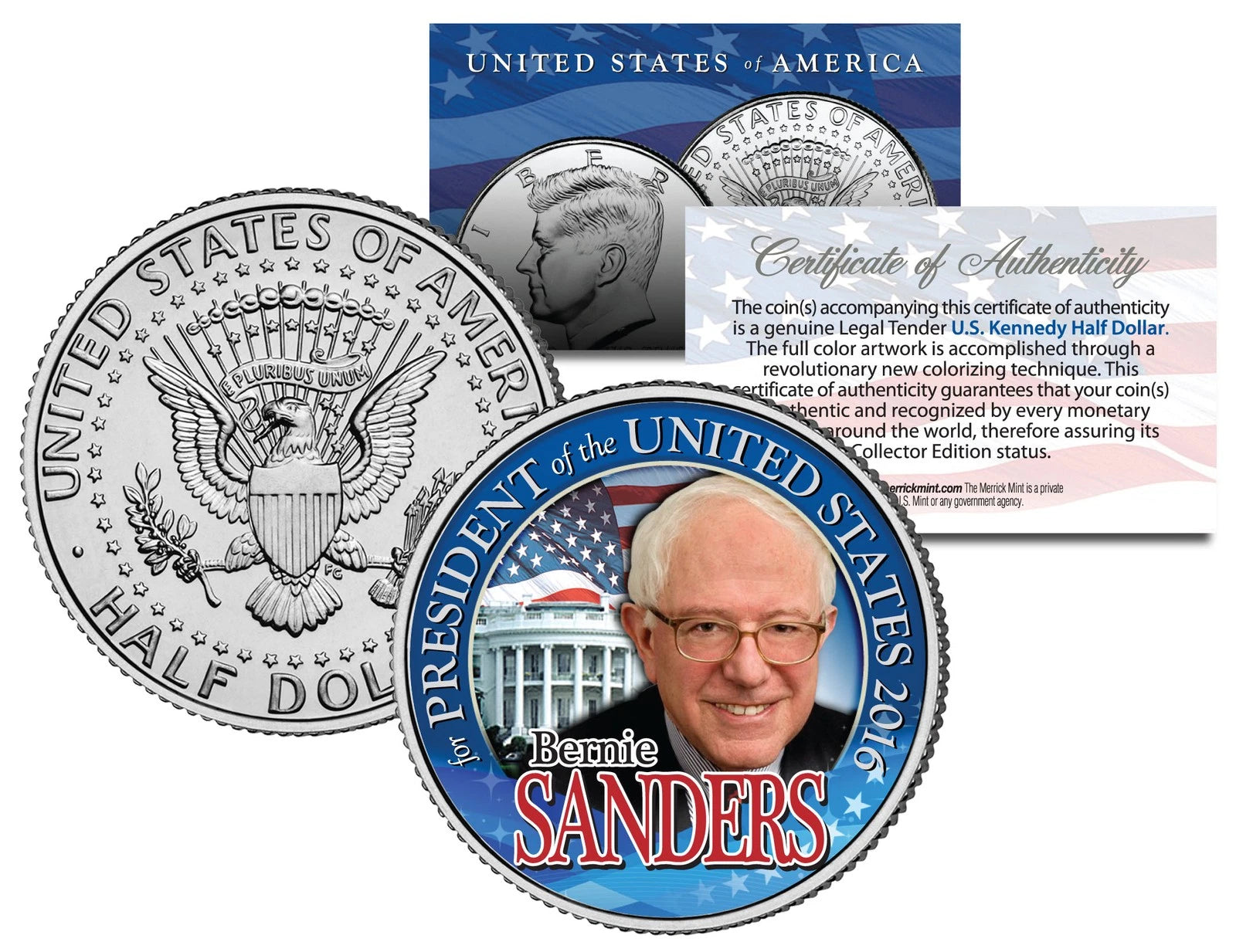 BERNIE SANDERS FOR PRESIDENT 2016 Campaign Colorized JFK Half Dollar U.S. Coin