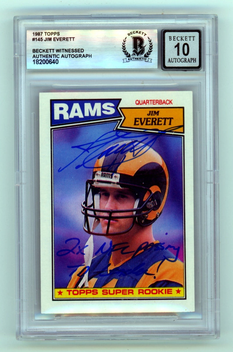 Jim Everett 1987 Topps 145 Signed RC 2 NFL Passing Leader Beckett BGS 10 Auto-1