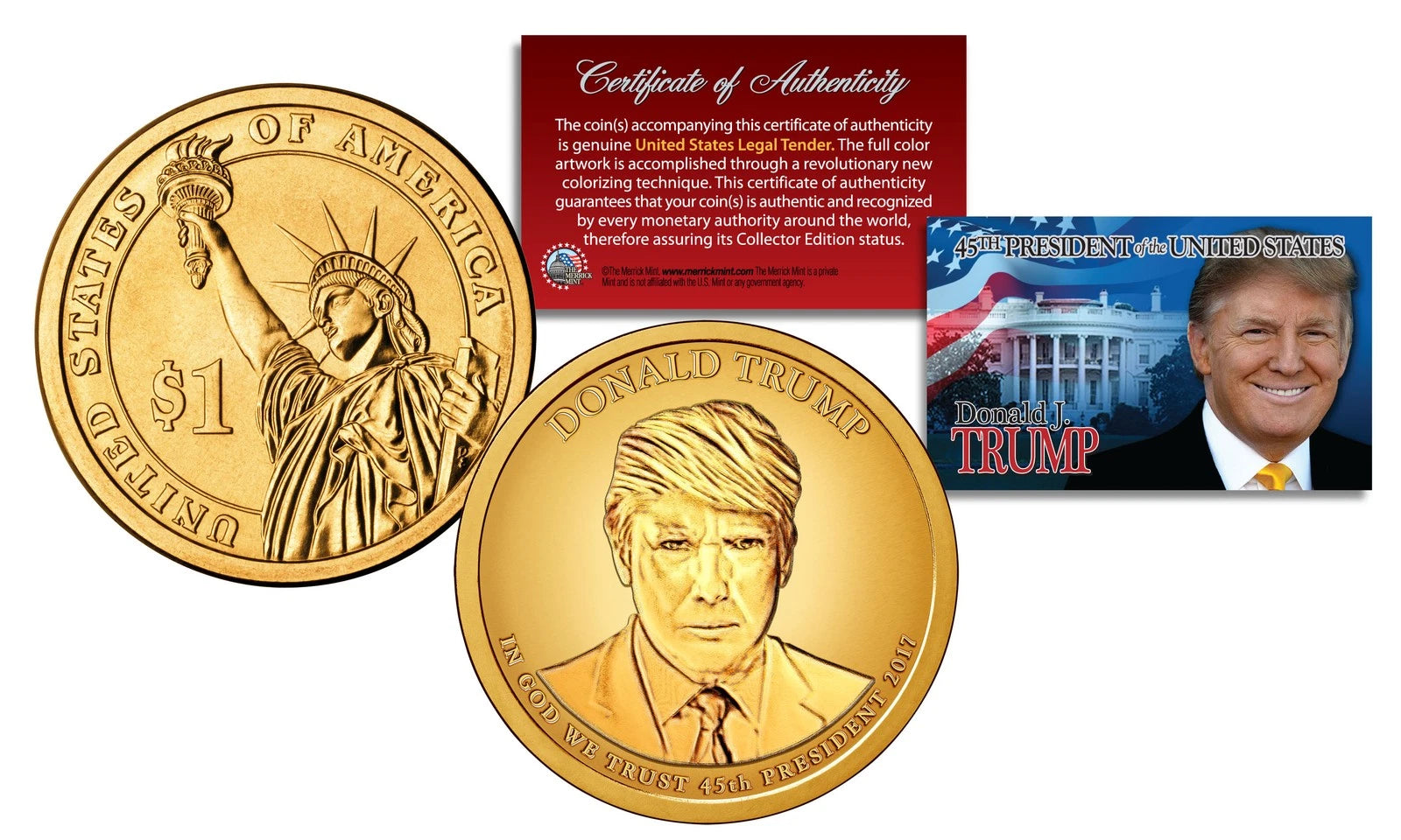 DONALD TRUMP Genuine 45th President PRESIDENTIAL DOLLAR $1 U.S. Coin GOLDEN-HUE-1