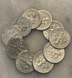 Lote de 10 monedas de diez centavos Roosevelt 1946-1964 - 90 % plata - ¡Elija la cantidad de lotes!-2