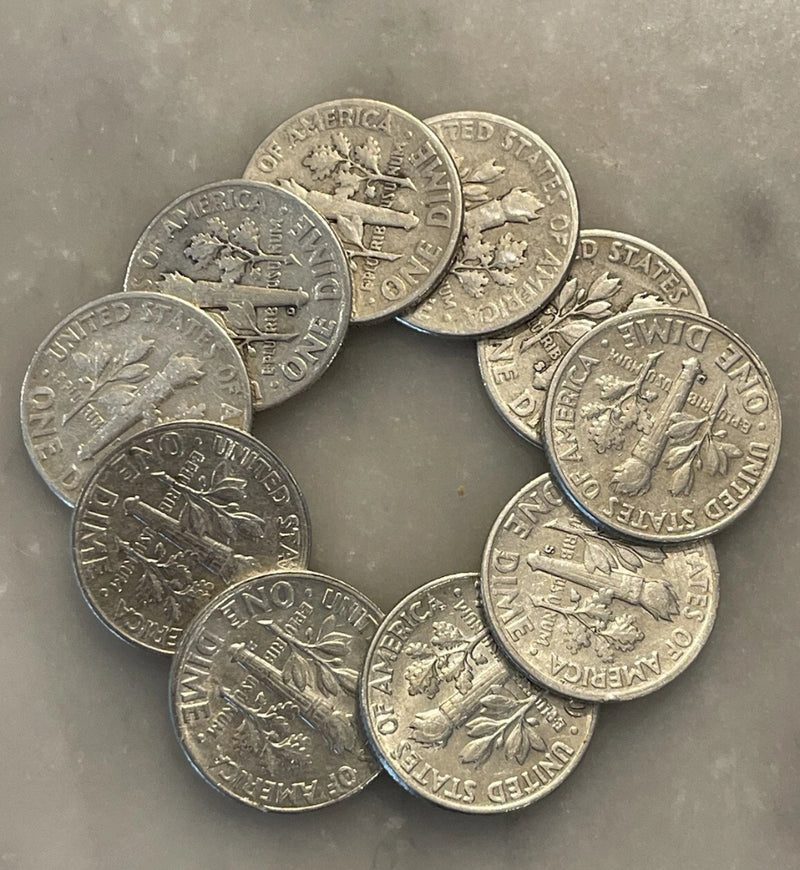 Lote de 10 monedas de diez centavos Roosevelt 1946-1964 - 90 % plata - ¡Elija la cantidad de lotes!-2