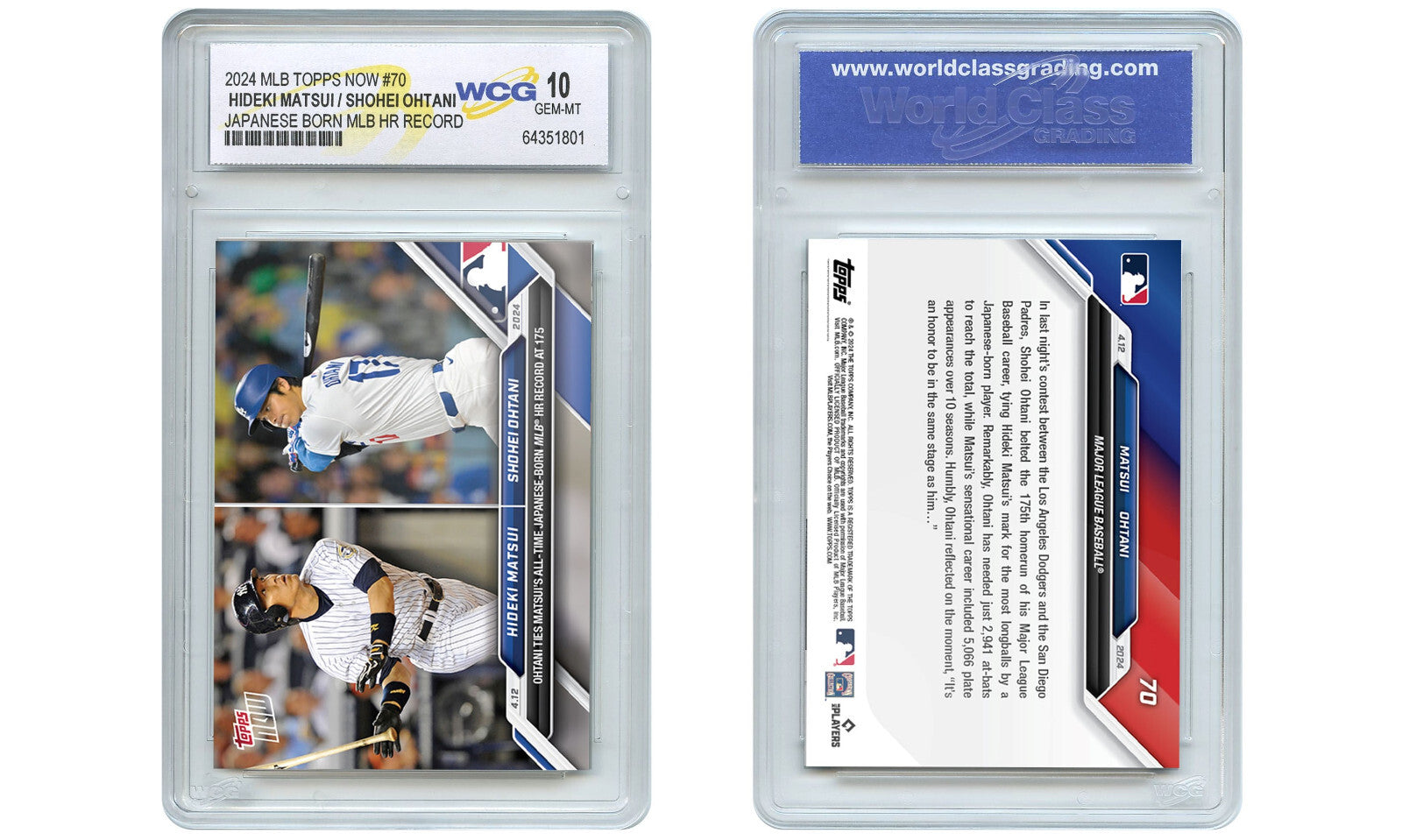 2024 Topps Now Hideki Matsui / Shohei Ohtani Japan MLB HR Card #70 - GEM MINT 10-4