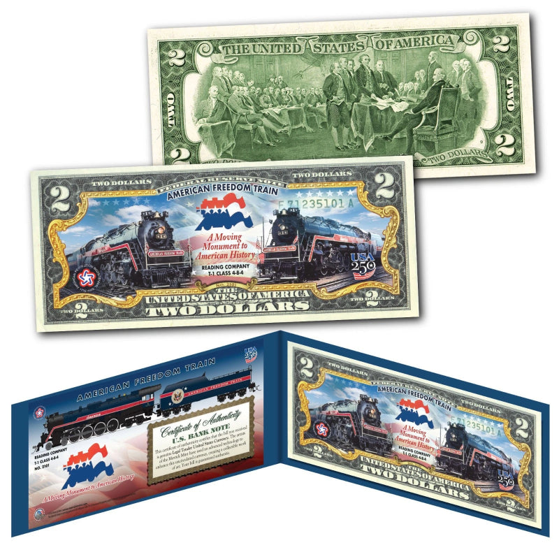 AMERICAN FREEDOM TRAIN Reading Railroad A Moving Monument AMERICA 250 US $2 Bill-1
