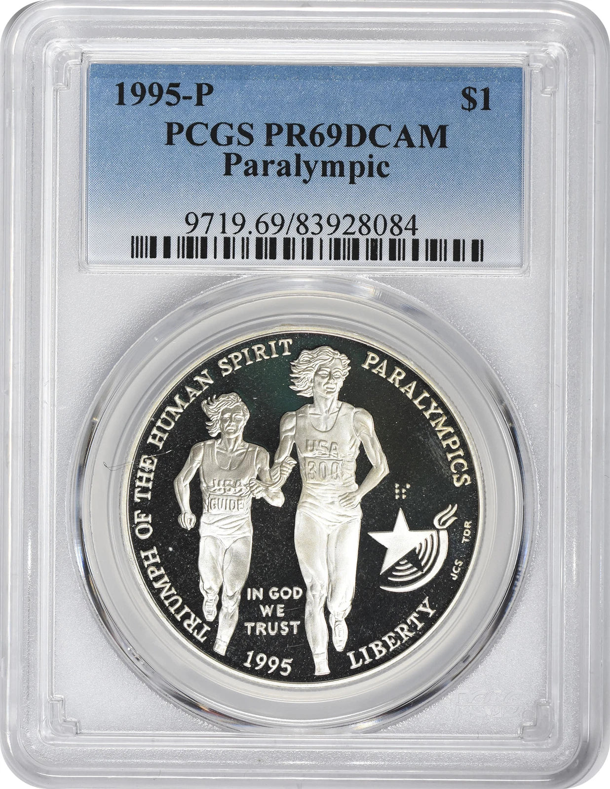 1995-P Blind Runner Paralympics Silver Commemorative Dollar PR69DCAM PCGS Proof