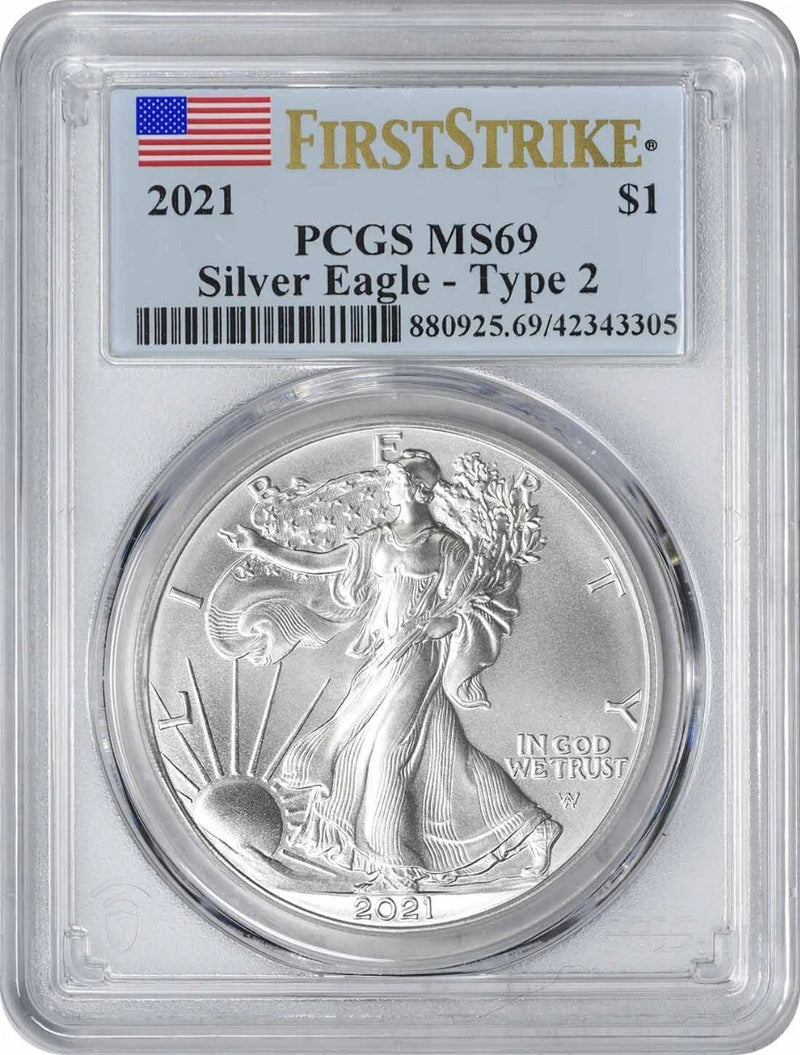 2021 $1 American Silver Eagle Type 2 MS69 First Strike PCGS-1