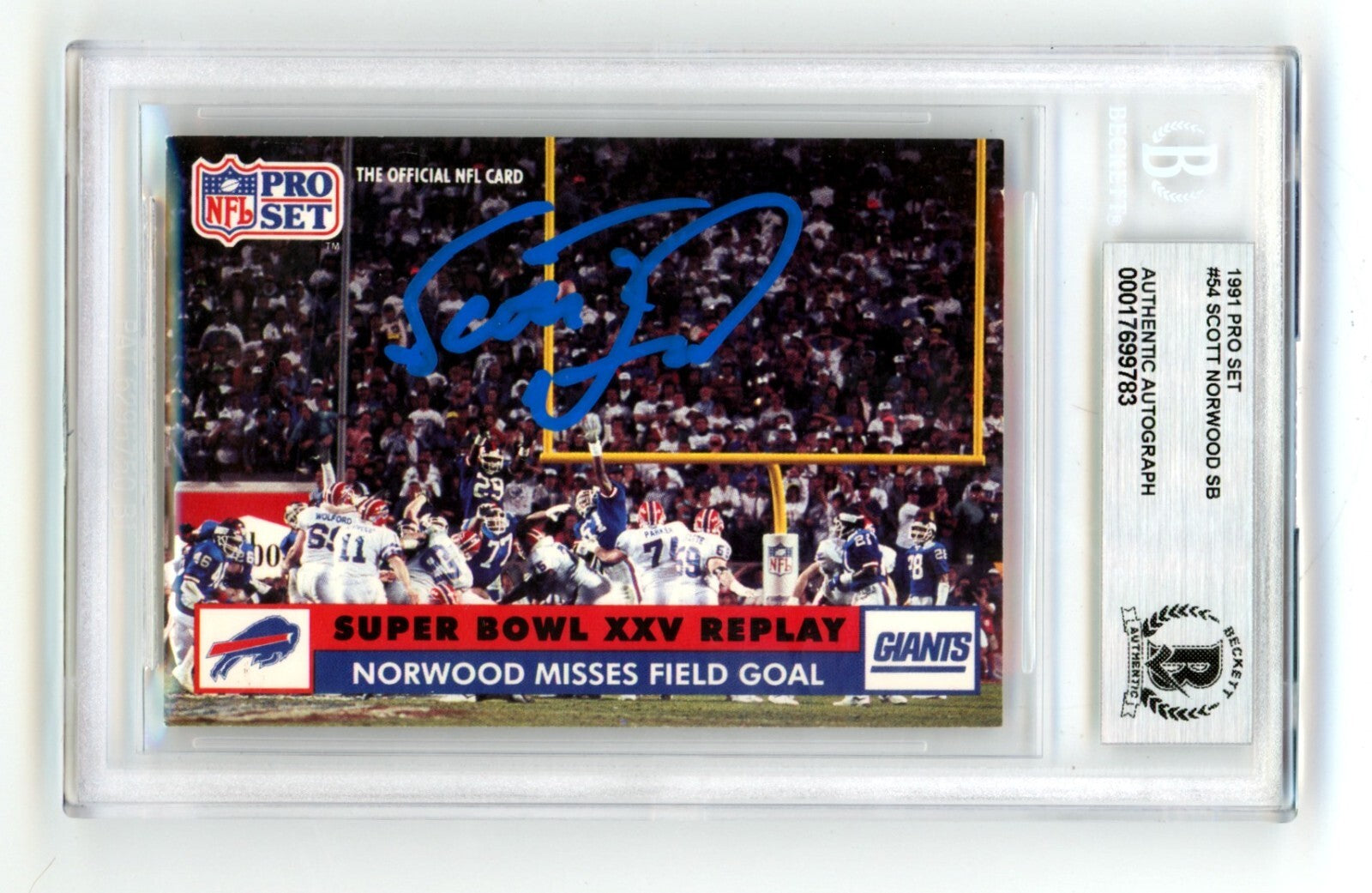 Scott Norwood 1991 Pro Set Misses Field Goal SB XXV Signed Beckett BGS BAS Auto-1