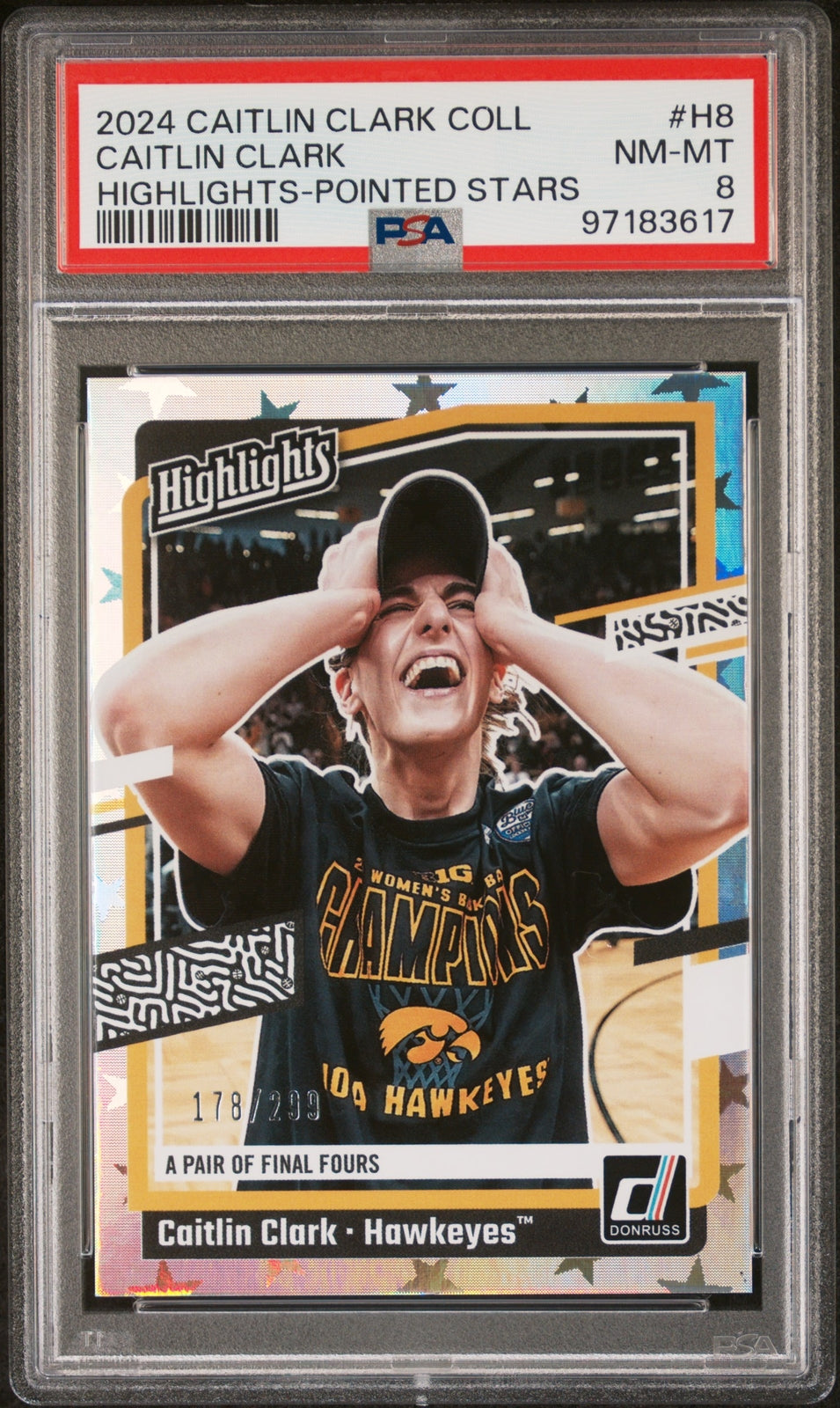 PSA 8 Caitlin Clark Pointed Stars /299 #H8 Panini Collection RC