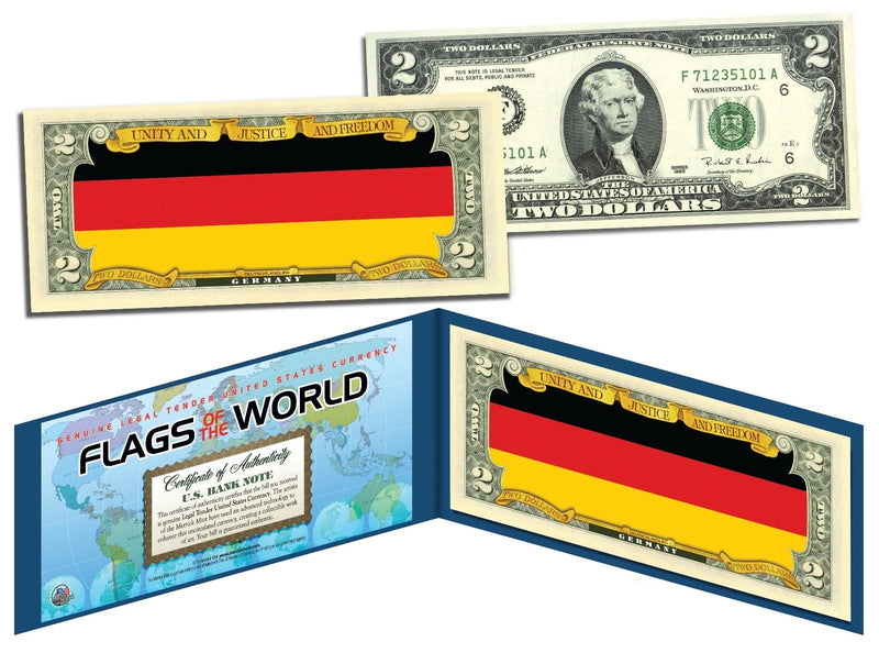 GERMANY - FLAG SERIES $2 U.S. Bill - Genuine Legal Tender Bank Note-1