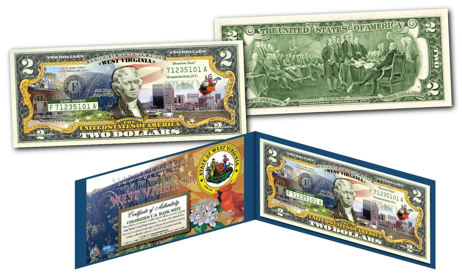 WEST VIRGINIA OFFICIAL Genuine Legal Tender $2 Bill Honoring America's 50 States