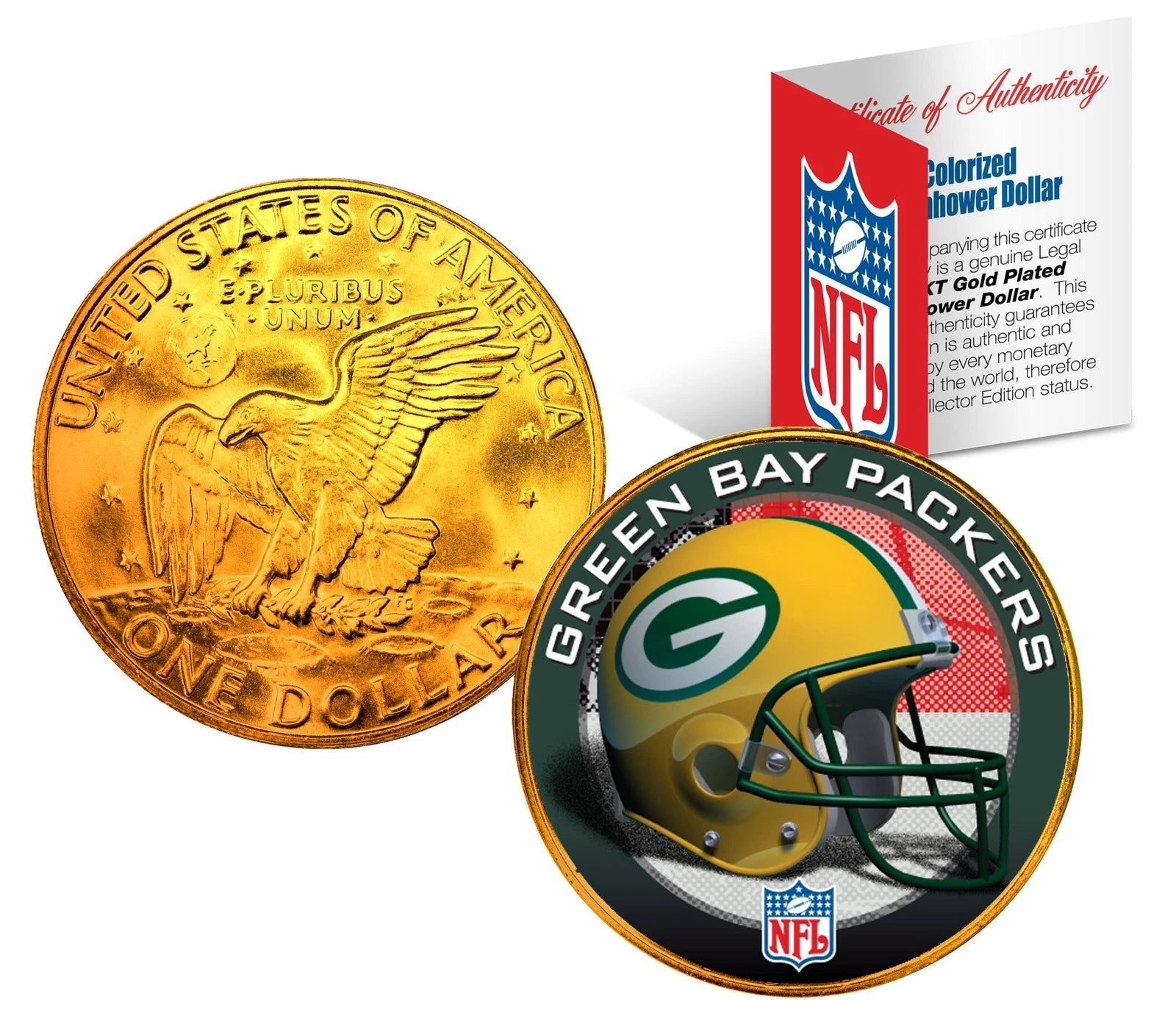 GREEN BAY PACKERS NFL 24K Gold Plated IKE Dollar US Coin * OFFICIALLY LICENSED *-1
