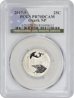 Moneda de veinticinco centavos del Parque Nacional Ozark con bandera 2017-S PR70DCAM PCGS América la Bella-1