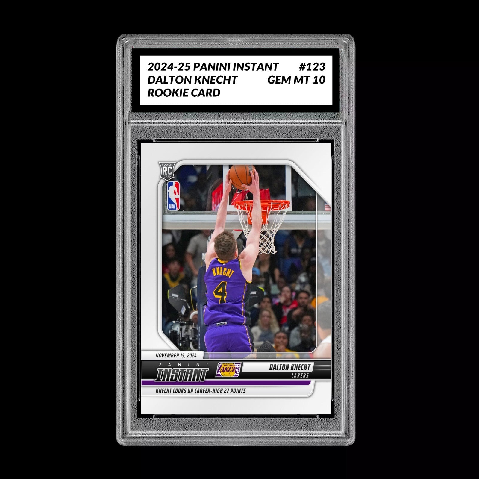 Graded 10 Dalton Knecht #123 LA Lakers Rookie RC 2024 Panini Instant NBA-1