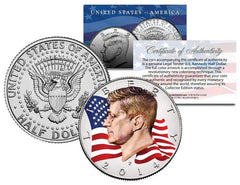 2014 JFK John F Kennedy Half Dollar U.S. Coin P Mint Colorized * WAVING FLAG *-1
