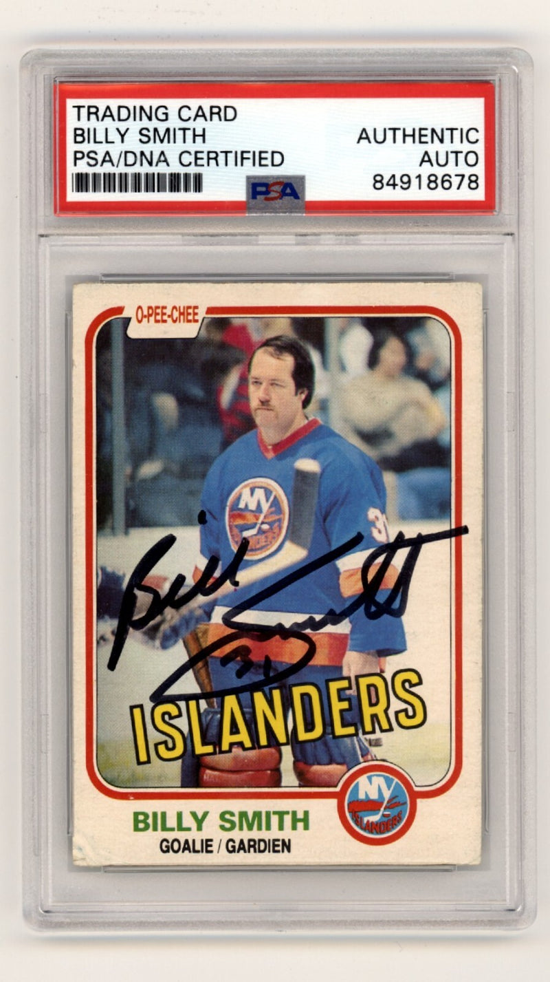 Billy Smith 1981-82 O-Pee-Chee OPC #207 Signed PSA Authentic Black Auto NYI HOF-1