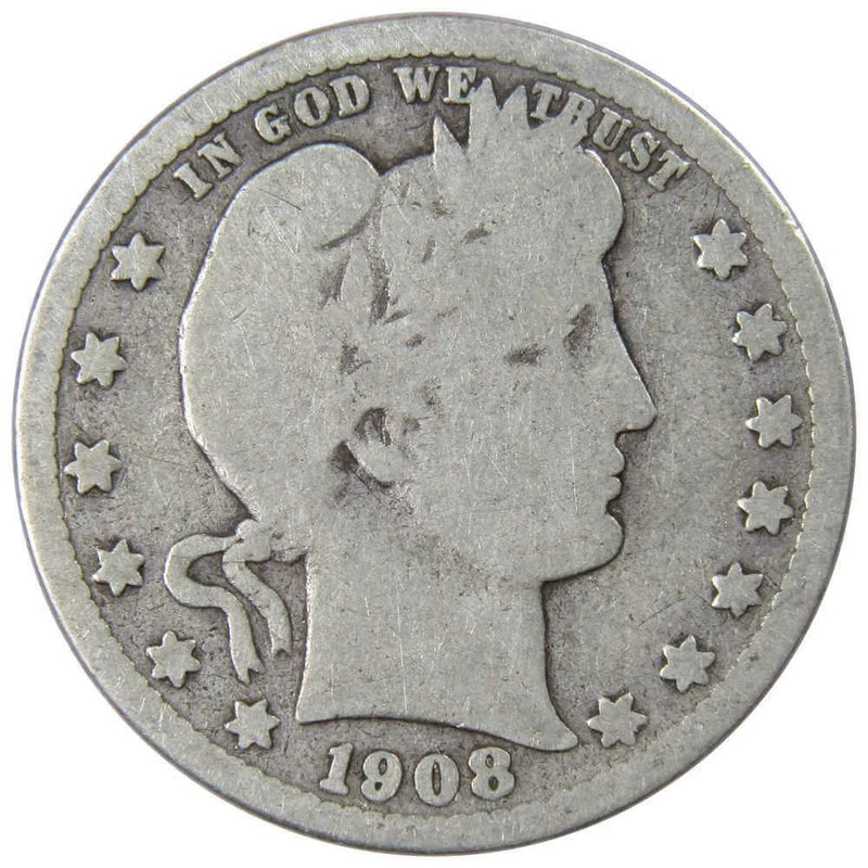 1908 D Barber Quarter Circulated Silver 25c Coin Collectible-1
