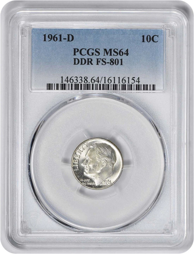 1961-D Roosevelt Silver Dime DDR FS-801 MS64 PCGS-1