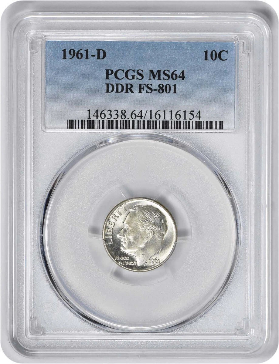 1961-D Roosevelt Silver Dime DDR FS-801 MS64 PCGS