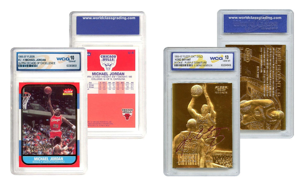 Juego de tarjetas de novato de la década de KOBE Bryant Gold y Michael JORDAN Fleer U4 - Gem-Mint 10-2