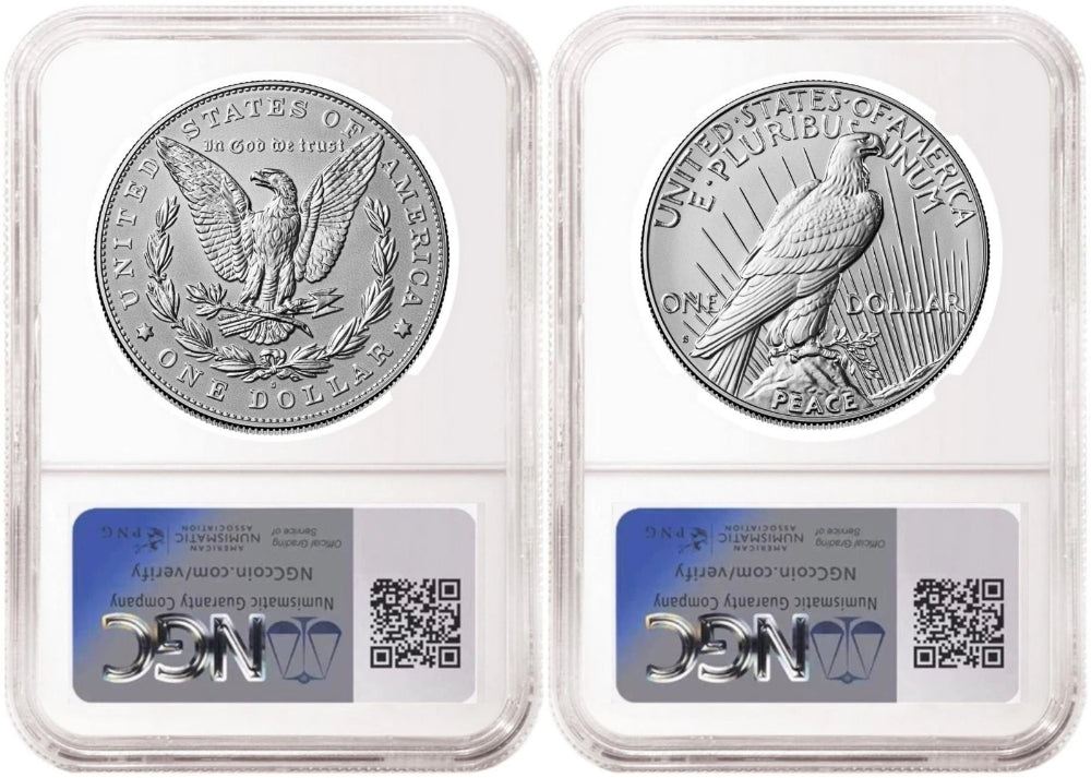 Juego de 2 monedas Morgan and Peace de 2025, dólar de prueba invertido, NGC RP70 FR SF-4