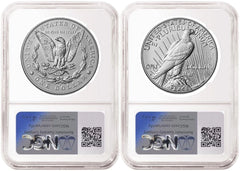Juego de 2 monedas Morgan and Peace de 2025, dólar de prueba invertido, NGC RP70 FR SF-4