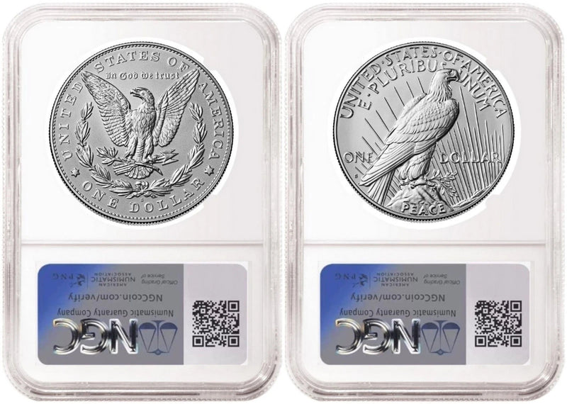 Juego de 2 monedas Morgan and Peace de 2025, dólar de prueba invertido, NGC RP70 FR SF-4