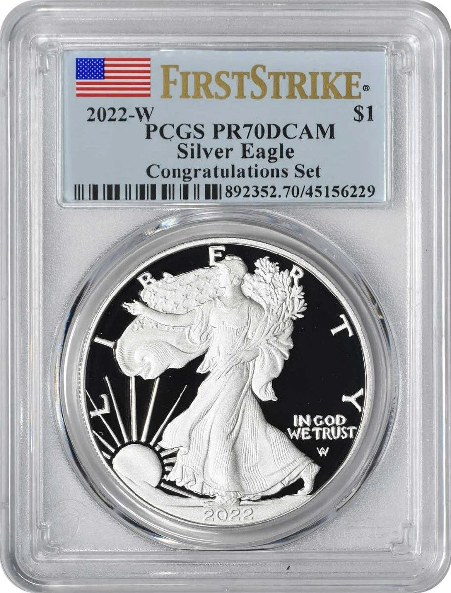 2022-W $1 American Silver Eagle Congratulations Set PR70DCAM First Strike PCGS
