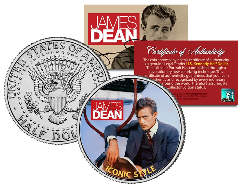 JAMES DEAN * ICONIC STYLE * JFK Kennedy Half Dollar US Colorized Coin *LICENSED*-1