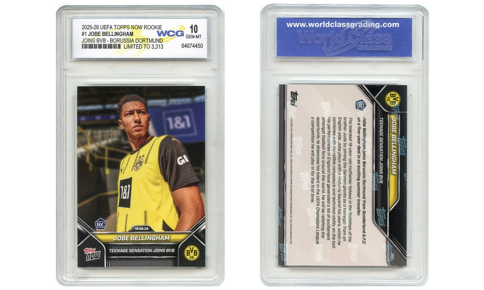 2025-26 UEFA Topps Now JOBE BELLINGHAM Joins BVB Rookie Card #1 - GEM MINT 10