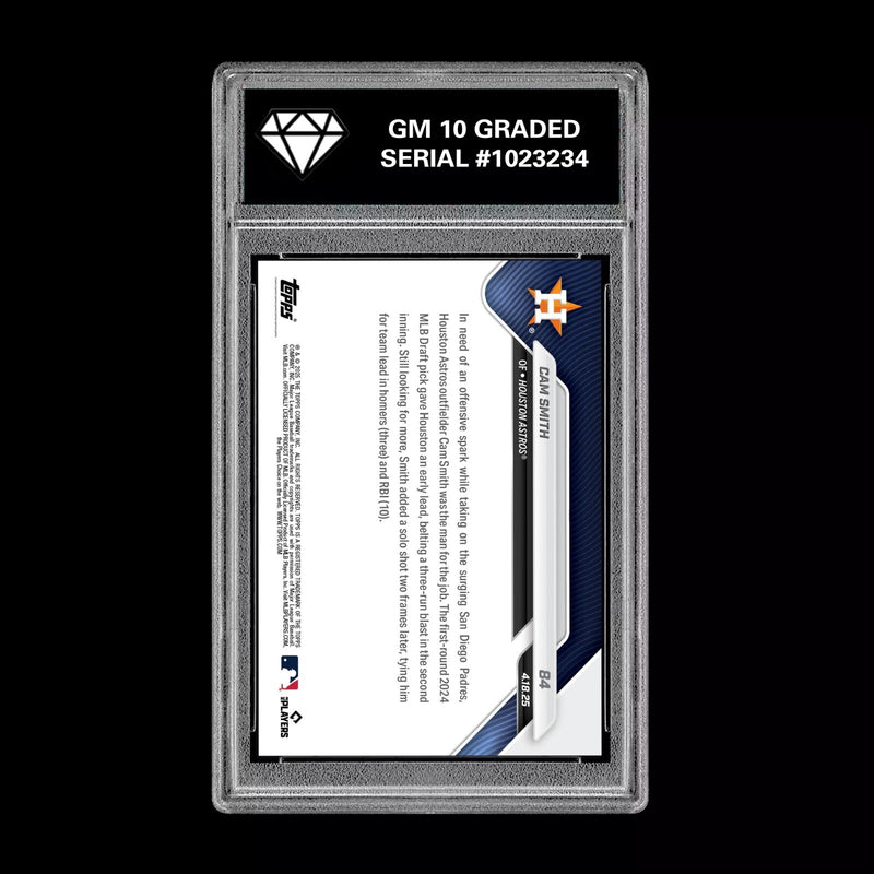 Graded 10 Cam Smith RC Rookie 2025 MLB Topps NOW Card 84 Houston Astros-2