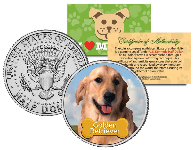GOLDEN RETRIEVER * Dog * JFK Kennedy Half Dollar Colorized Coin -Limited Edition-1
