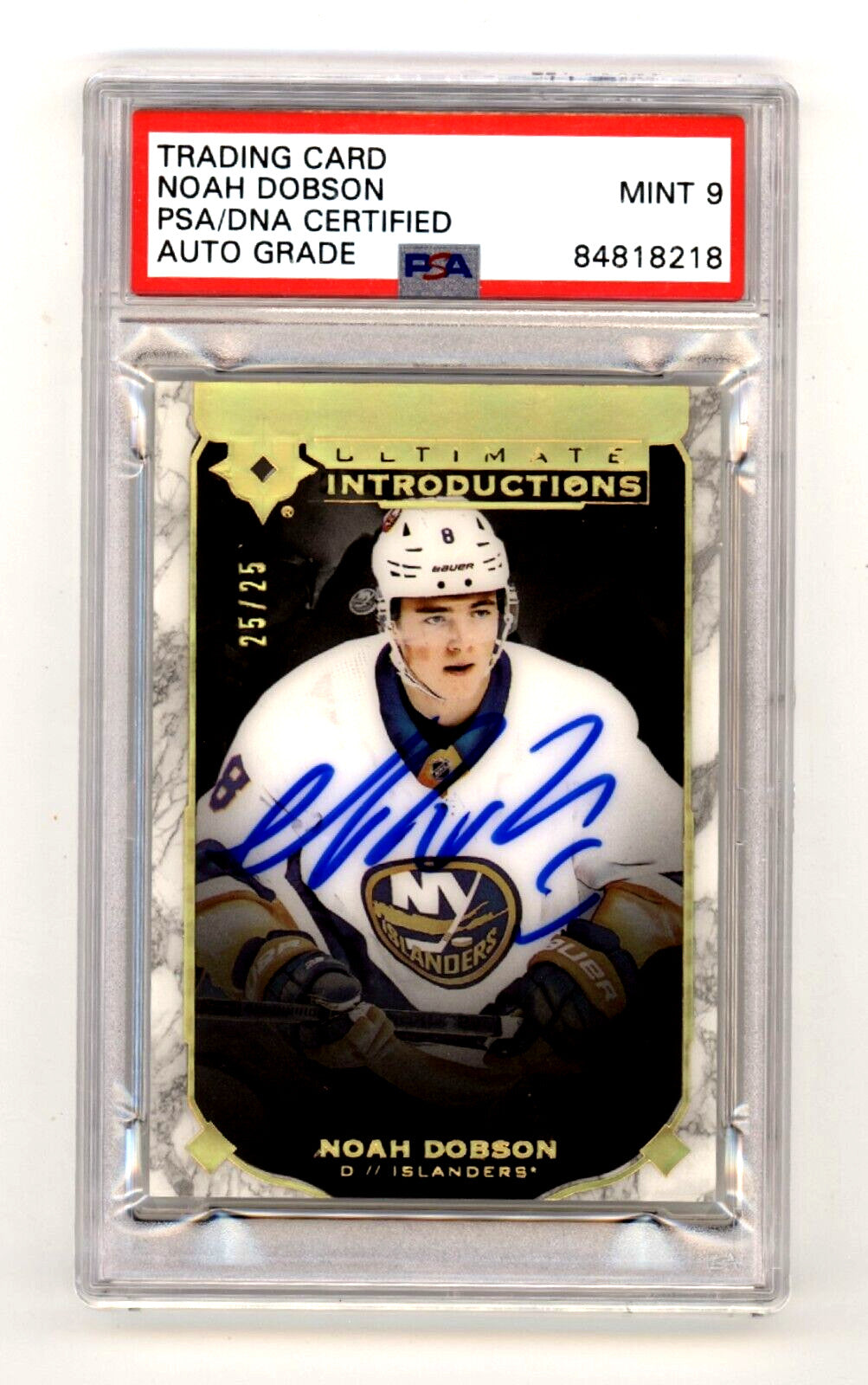 Noah Dobson 2019-20 UD Ultimate Introductions Gold RC #25/25 Signed PSA 9 Auto-1
