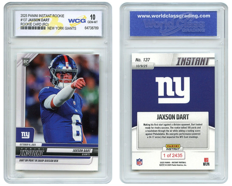 2025 NFL Panini JAXSON DART NY Giants QB ROOKIE CARD RC #137 - GEM MINT 10-1