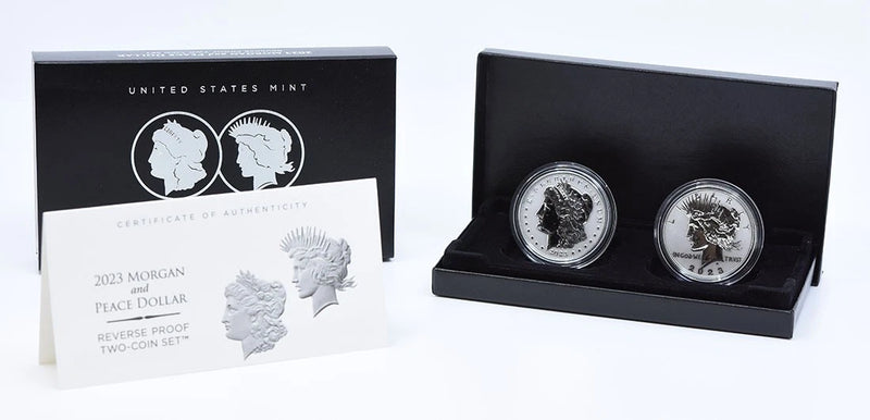2023 Morgan and Peace Dollar Reverse Proof Two-Coin Set in OGP-1