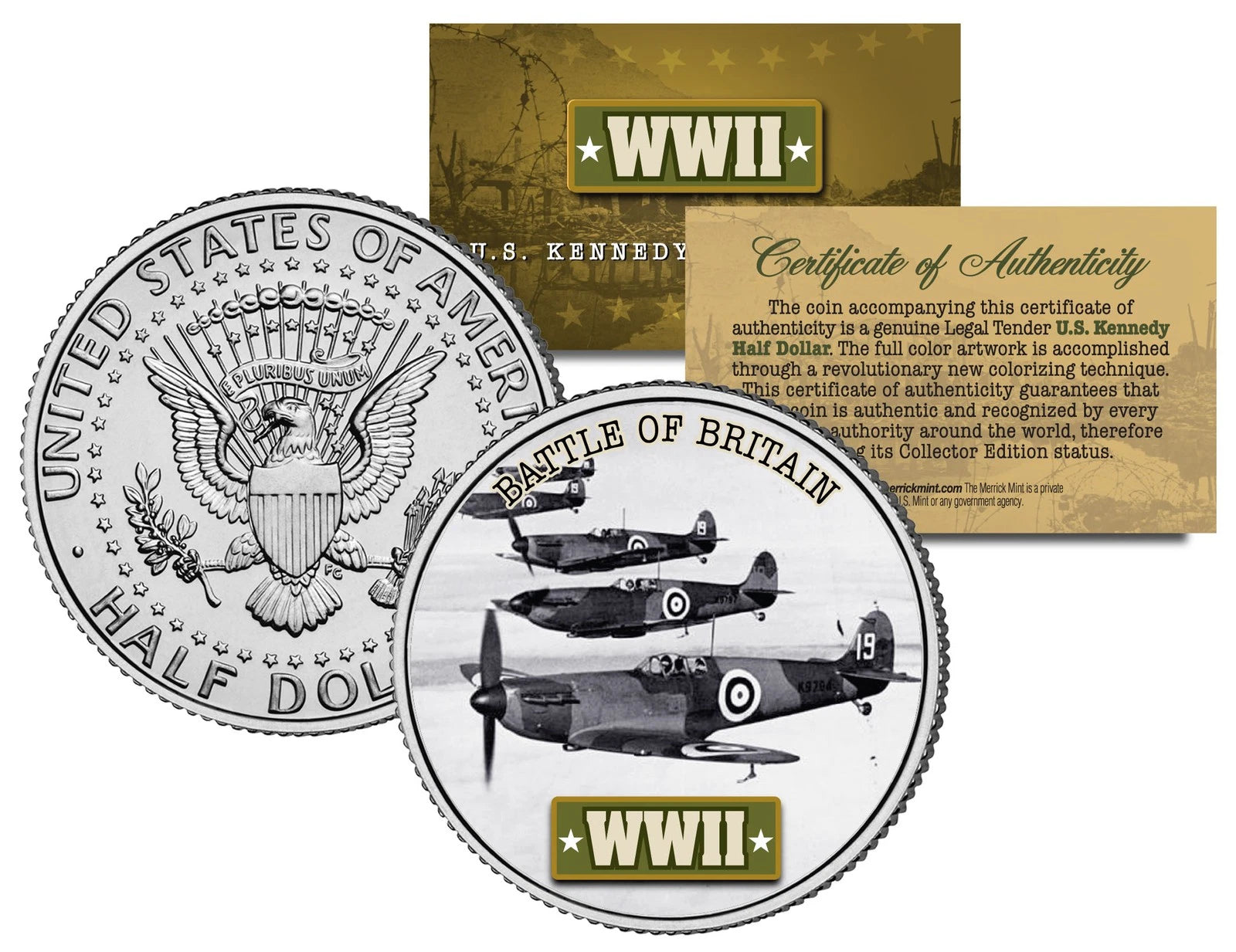 World War II BATTLE OF BRITAIN JFK Kennedy Half Dollar US Coin