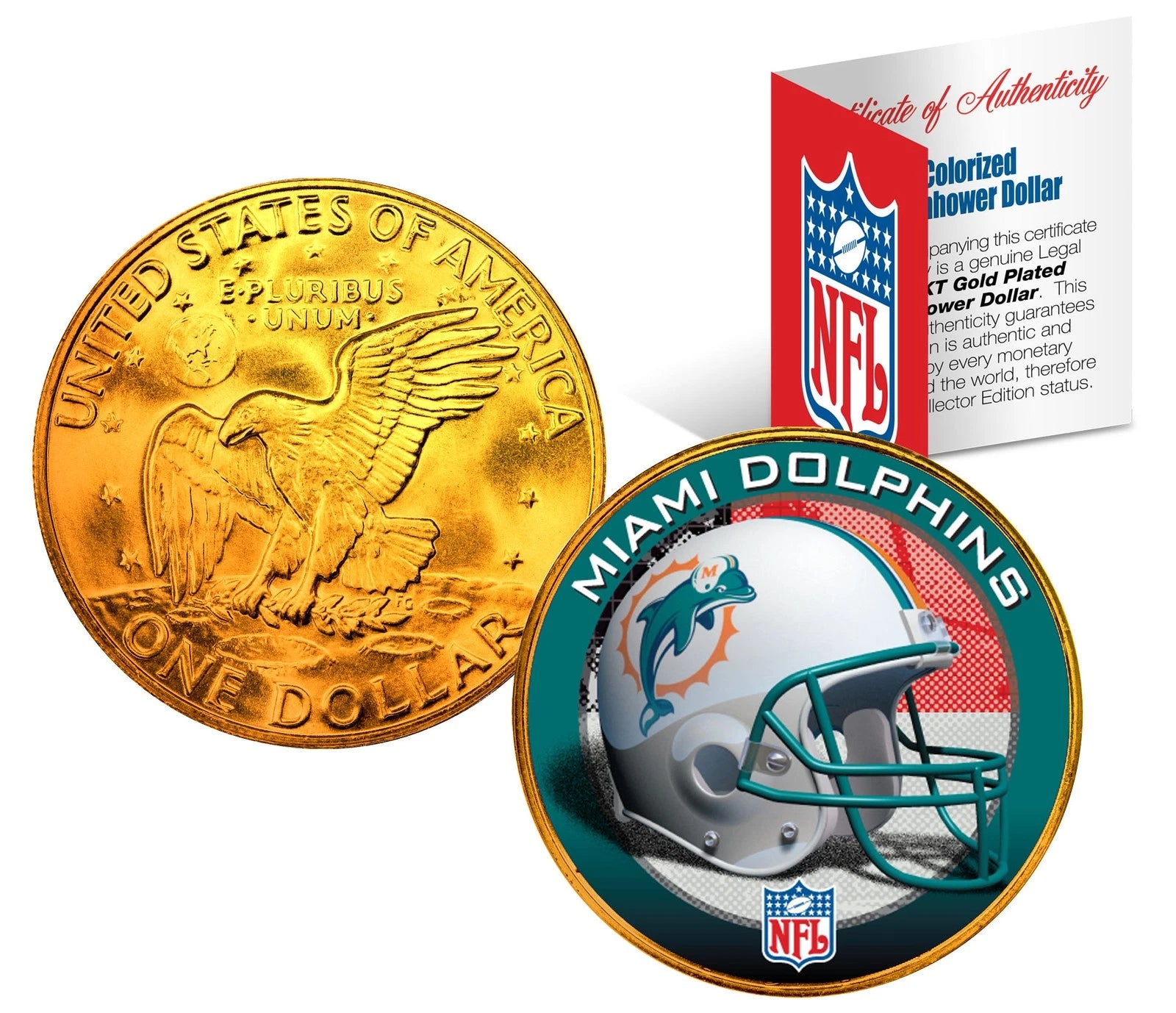 MIAMI DOLPHINS NFL 24K Gold Plated IKE Dollar US Coin * OFFICIALLY LICENSED *-1
