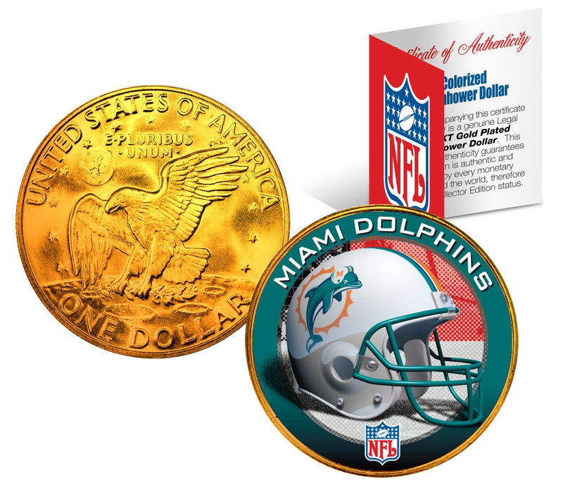 MIAMI DOLPHINS NFL 24K Gold Plated IKE Dollar US Coin * OFFICIALLY LICENSED *-1