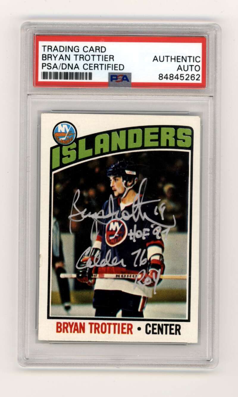 Bryan Trottier 1976-77 Topps #115 RC w/ HOF + ROY Ins Signed PSA Authentic Auto-1